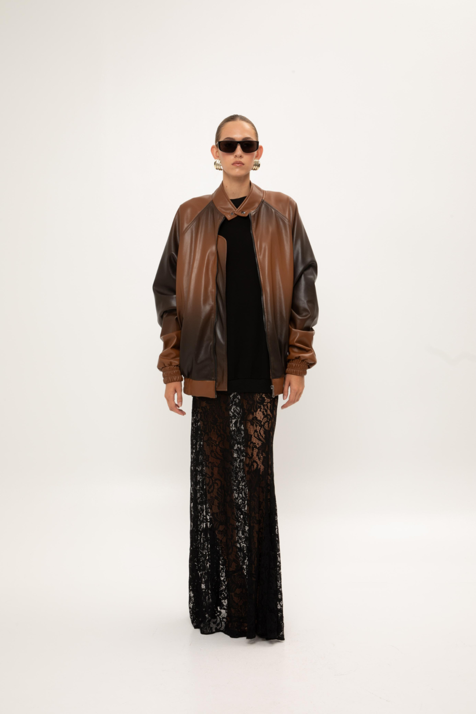 Ombre Faux Leather Bomber Jacket | Vassia Kostara Ombre Faux Leather Bomber Jacket | Vassia Kostara